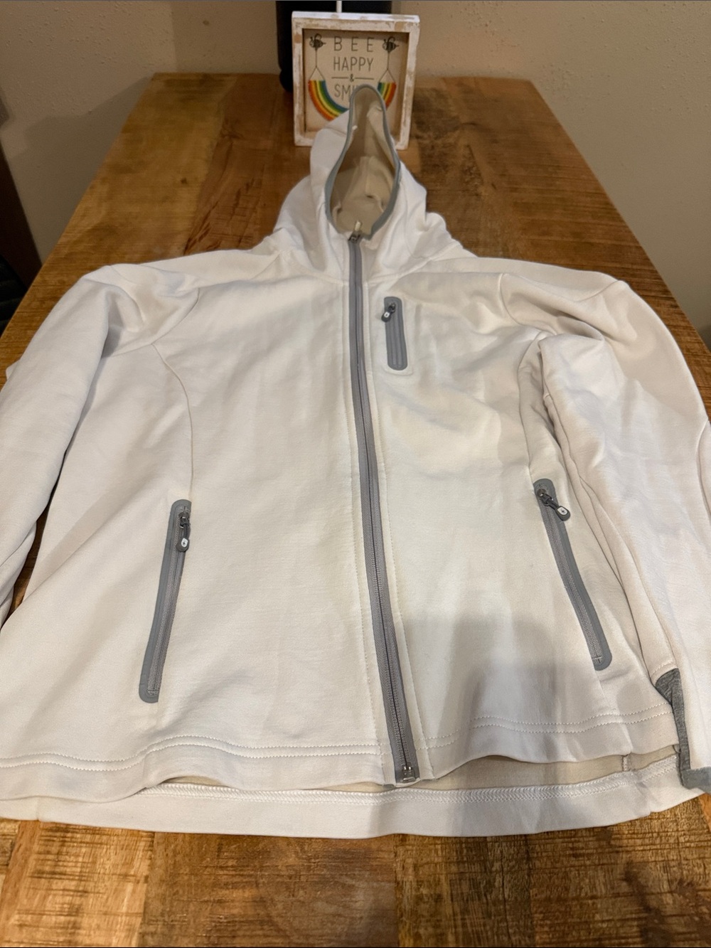 Women’s Smartwool Off-white/cream Hooded Jacket with Gray Trim